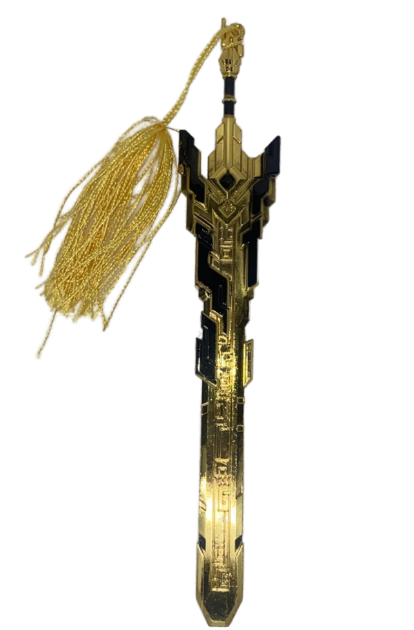 Mini réplique Lame Brute, miniature dorée inspirée de l’arme emblématique de Genshin Impact, parfaite pour les fans et collectionneurs.