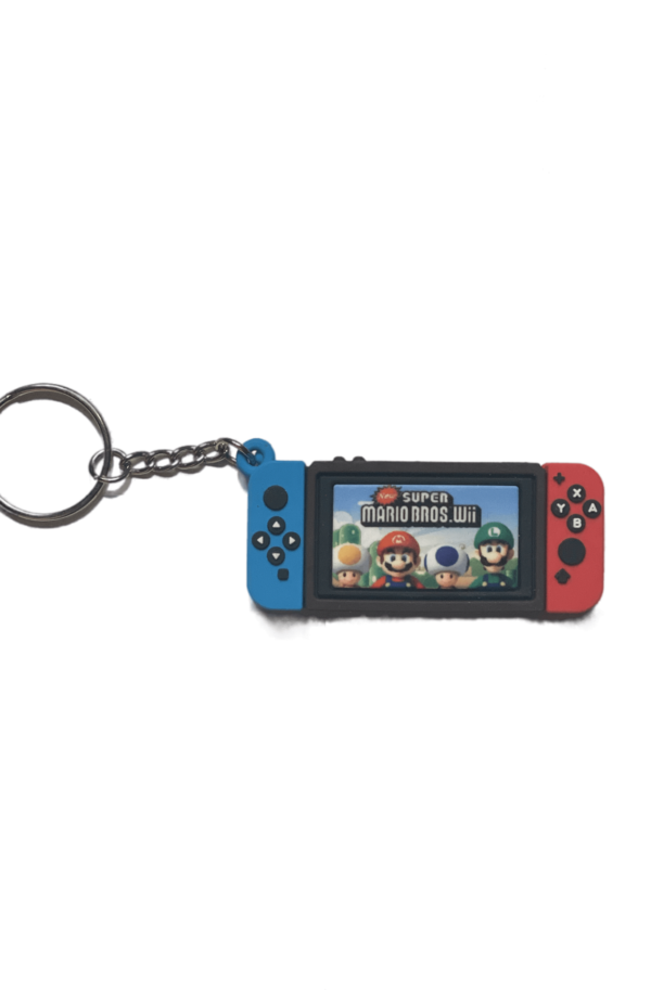 Porte-clés Nintendo Switch Mario, miniature en silicone inspirée de la console et de Super Mario Bros., idéal pour les gamers et fans de Nintendo