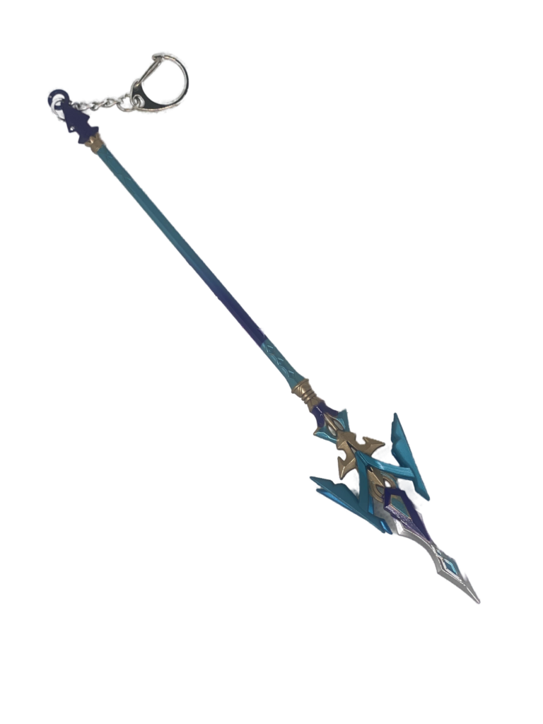 Mini réplique de l'Étouffeur de Calamité, une arme emblématique de Genshin Impact. Ce porte-clés représente fidèlement cette lance mythique, avec ses détails en bleu et or et son design élégant. Idéal pour les collectionneurs et les fans du jeu
