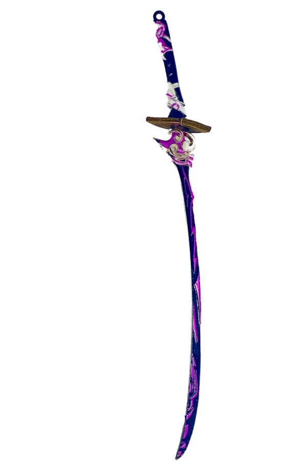 Porte-clés Impact Raiden, réplique fidèle de l’arme inspirée de Raiden Shogun dans Genshin Impact, idéale pour les fans et collectionneurs.