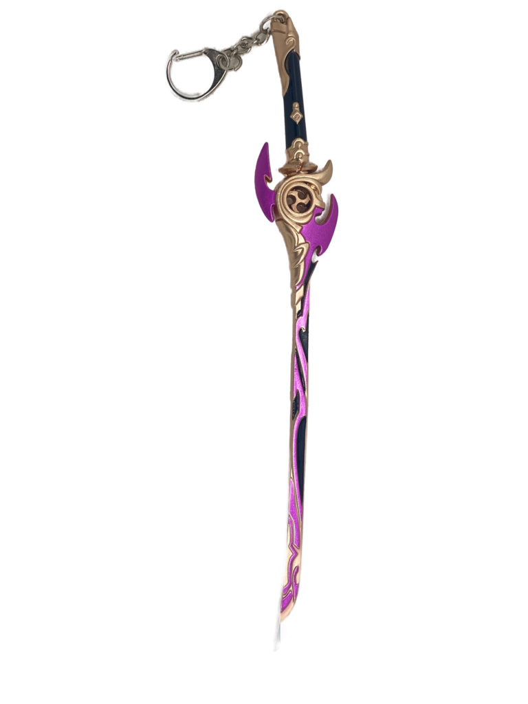 Porte-clés Reflet Tranche-Brume, réplique miniature de l’arme emblématique de Genshin Impact, parfait pour les fans et collectionneurs