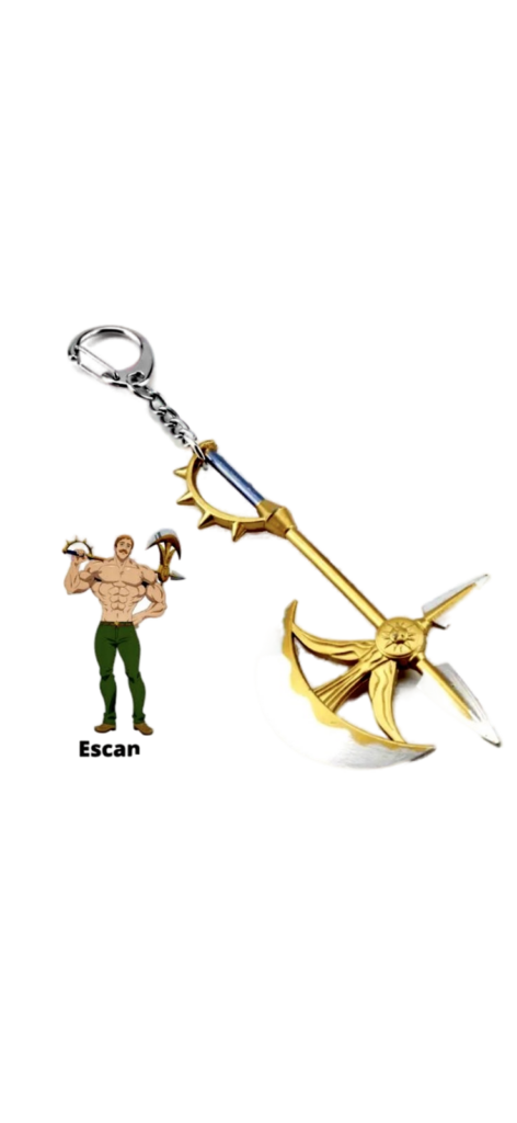 Porte-clés Hache Escanor, réplique miniature de l’arme divine Rita de Seven Deadly Sins, parfait pour les fans et collectionneurs.