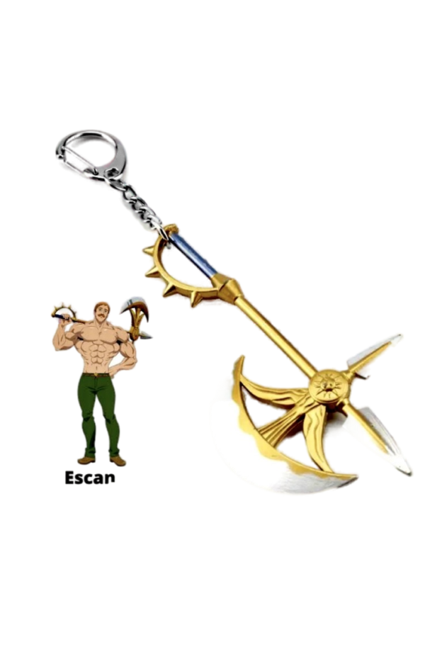 Porte-clés Hache Escanor, réplique miniature de l’arme divine Rita de Seven Deadly Sins, parfait pour les fans et collectionneurs.